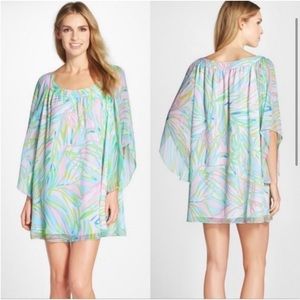 Lilly Pulitzer Marietta Caftan Mini Dress Bell Sleeve 100% Silk